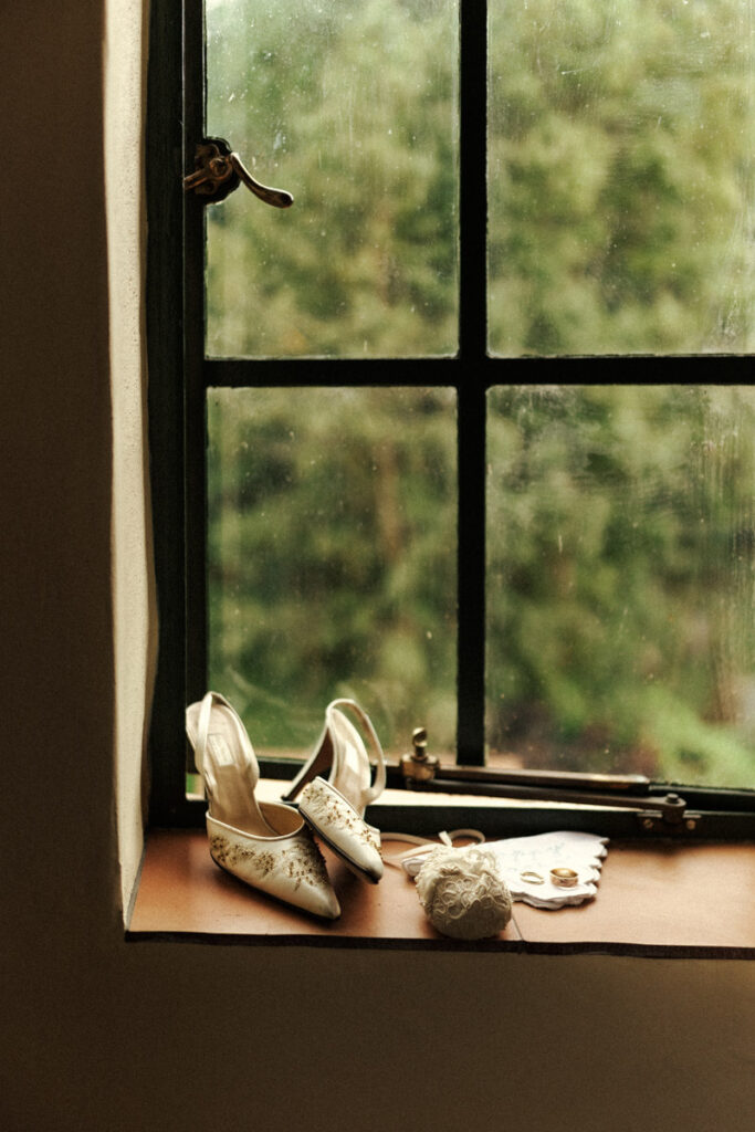 Vintage designer shoes for the bride on her special day in New Zealand. Captured by Eilish Burt